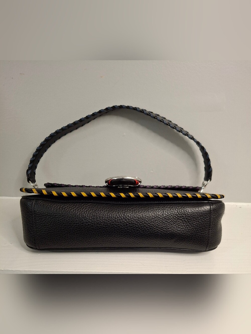 Coach Georgie Whipstitch Leather Shoulder Bag Black Multicolor C5790 EUC - Picture 4 of 8